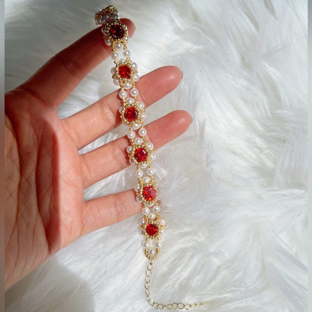 Hand beaded vintage bracelet red
